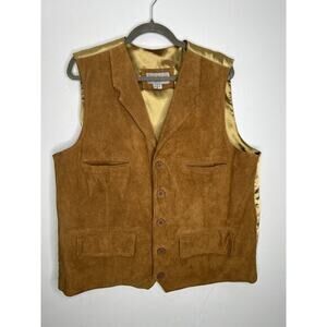 Vintage Leather Suede Vest Button Up Pockets Tan Brown Men's Size XL